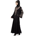 A-line party wear abaya with Resham embroidery work- Black